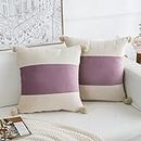 FabThing Set 0f 2 Cushion Covers Decorative with Pompoms Throw Pillows Covers Morden Design Pillow Cases Velvet Soft Coach Sofa Chair Home 45x45cm Purple Pink