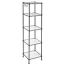 SONGMICS Bathroom Shelf, Storage Rack for Small Space, Total Load Capacity 220 lb, 11.8 x 11.8 x 48.6 Inches, with 5 PP Sheets, Removable Hooks, Extendable Design, Black and Translucent ULGR23BK