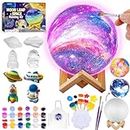 Paint Your Own Moon Lamp Kit, DIY 3D Moon Night Light with Space Figurines & Wooden Stand, Art Supplies Creativity Arts & Crafts Kit for Kids, Toys Girls Boy Birthday Gift Ages 3 4 5 6 7 8 9 10 11 12+