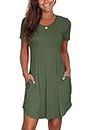 Nova In Sky Women's 2023 Summer Short Sleeve Floral Print Pleated Casual Loose Fit Swing Dress Hide Belly with Pockets Army Green 2XL
