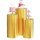 Wokceer Cylinder Pedestal Stand Covers for Party 3Pcs Spandex Gold Cylinder Stand for Party Covers Plinth Pedestal Stand Cover Pillar for Birthday Party Wedding Decor