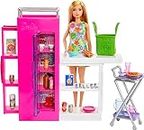 Barbie Doll and Ultimate Pantry Playset, Barbie Kitchen Add-On with 30+ Pieces, Doll House Furniture, Food-Themed Sticker Sheet, HJV38