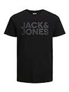 JACK & JONES JJECORP LOGO TEE SS O-NECK NOOS, T-Shirt Uomo, Nero (Black Fit:Slim/Large Print/Black), M