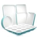 NutriChef Bakeware Set, Nonstick, Baking Sheet Set, 6 pc., Baking Trays, Quality Kitchenware for Cooking and Baking, Kitchen Set, Attractive Oven Trays, Aqua and White