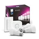 Philips Hue MAIN-54158 White Ambiance LED Starter Kit-3 Multicolor A19 Bulbs, Bridge and Hue Dimmer Switch (Gen 3-Richer Colors), 1 Count (Pack of 1), Multi
