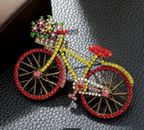 RED vintage Bicycle Brooch Pin Shiny Rhinestone For Women Clothing Accessories