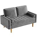Vesgantti 58 inch Loveseat Sofa Couch, Grey Velvet Couch for Living Room, Mid Century Modern Sofa with Button Tufted Seat, Small Love Seat Sofa for Bedroom, Apartment, Home Office