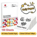 100 hojas de papel de transferencia de tatuajes tamaño A4 papel plantilla térmica para impresora M08F