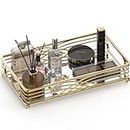 ADDFIT HOUSE Vanity Jewelry Decor Mirror Tray - Bathroom Tray, Large Cosmetic & Perfume Organizer for Bathroom Counter. Premium Metal & Glass Decorative Storage Tray for Makeup & Accessories