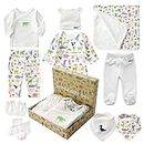 Minizone Newborn Gift Set Baby Initial First Equipment Clothing Bathtowel Bibs Baby with 10 Parts for Boys Girls Layette Set White
