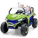 OLAKIDS 2 Seater Kids Ride On UTV, 12V Electric Truck Car with Remote Control, Power Wheel, Battery Powered Vehicle with Music, 4 Wheels Suspension, Bluetooth, MP3, USB, FM, Horn (Green)