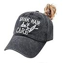 Waldeal Women's Kayak Hair Don't Care Embroidered Ponytail Dad Hat, Adjustable Dad Hat Washed Baseball Cap, Black, One Size