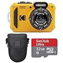 Kodak PIXPRO WPZ2 Rugged Waterproof Digital Camera Bundle with Black Point & Shoot Case + 32GB microSDHC Card (Yellow) Bundle (3 Items)
