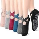 Geyoga 6 Pairs Yoga Socks for Women Nonslip Barre Socks with Straps Ballet Dance Socks for Yoga Pilates Ballet Barre Dance, Assorted Color, Medium