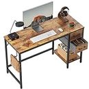 CubiCubi Computer Home Office Desk with 2 Drawers, 47 Inch Small Desk Study Writing Table, Modern Simple PC Desk, Rustic Brown