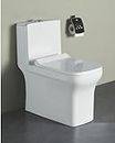 B BACKLINE Ceramic One Piece Water Closet Commode Western Toilet/Commode/EWC/European Commode With Soft Close Seat Cover For Bathrooms (Floor Mounted, Vega- P Trap Outlet Is From Wall)