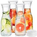 Kingrol 4 Pack Glass Pitchers, 34 Ounces/1 Liter Narrow Neck Glass Carafes for Water, Juicing, Iced Tea, Beverage, Wine, Mimosa Bar Supplies