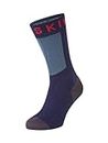SEALSKINZ Unisex Waterproof Warm Weather Mid Length Sock with Hydrostop - Navy Blue/Grey/Red, Large