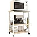 DlandHome Standing Baker's Racks Appliance Table Small Rolling Kitchen Cart Microwave Cart Stand, 3-Tier Kitchen Baker's Rack Utility Cart Microwave Stand Kitchen Shelf, W4-Maple
