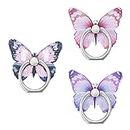 Cobee 3 Pcs Butterfly Cell Phone Ring Stand Holder, Cute Butterfly Pattern Painted Metal Finger Stand Kickstand 360°Rotation Phone Ring Holder Stand Ring Hand Grip with Knob Loop (Blue, Purple, Pink)