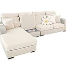Super Stretch Sofa Cover 1 2 3 4 Seater L Shape, WearResistant Spandex Corner Sofa Cover Non Slip Sofa Slipcovers with Elastic Bottom, Great for Kids & Pets (Weave White, 3 Seater)