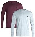 U.S. Polo Assn. Men's Thermal Shirt - Long Sleeve Waffle Knit Top (2 Pack), Size Large, Tawny Port/Light Heather Grey