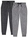 TEX2FIT 2-Pack Girls Joggers, Soft Fleece Sweatpants for Girls (2pcs Set) (Light Grey Melange/Dark Grey Melange, Medium (10-12yrs))