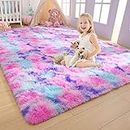 AROGAN Soft Rainbow Area Rugs for Girls Room 4x6 Feet, Fluffy Girls Bedroom Rugs, Princess Rug, Cute Colorful Carpet for Kids Teens Nursery Toddler (Hot Pink)