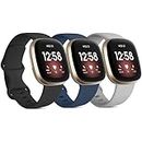 3 Pack Silicone Bands for Fitbit Sense Bands Fitbit Versa 3 Bands Women Men, Classic Soft Sport Bands Replacement Wristbands for Fitbit Sense/Versa 3 Smart Watch (Black/Navy Blue/Gray, Large)