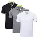 HUAKANG 3 Pack Mens Polo Shirts Short Sleeve Breathable Quick Dry Golf Polo Shirts Mens Running Sports Tee Top Gym Workout Polo T Shirts0506-Black Grey White-L