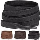 Miscly Flat Waxed Cotton Boot Laces Shoelaces [1 Pair] 1/4″ Wide (45″ (114cm), Black)