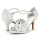 Women's Ankle Strap Stolettos Low Heel Sandals Open Toe Dress Shoes Size Silver