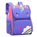 PALAY® Girls School Backpack Unicorn Cartoon Backpack Primary Bookbag Waterproof Backpack for School, Travel, Camping, Burden-relief Backpack School Gift for Kids 7-12 Years Old