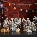 TOETOL 7.8 Inch Tradition Nativity Sets for Christmas Indoor Set of 13 Pieces Tabletop Decorations Nativity Scene Resin Figures Collectible Figurine Ornament Religious Holiday Decor Gift