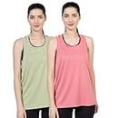 BLUEFICUS Women's Sleeveless Vest Top for Yoga Workout and Running Loose Fit Gym Fitness Tank Top for Girls (Small, Combo (Pink-Green))
