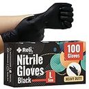 Reli. Black Nitrile Gloves, Large | 100 Pack - Heavy Duty (5 mil) | Disposable Gloves - Powder Free, Latex Free | Single-Use Gloves | Nitrile Gloves for Automotive Work, Cleaning, Cooking | Food Safe