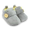 superminis Baby Girls And Baby Boys Dual Color Velvet Soft Base Booties/Shoes With Wooden Button (6-12 Months, Grey+Lemon)
