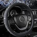 Aupaver Bling Leather Steering Wheel Cover, Anti-Slip Car Wheel Protector for Women Girls with Sparkly Crystal Glitter Rhinestones, Universal Fit SUV Sedan Pickup(14.5-15 inch), Car Accessories, Black