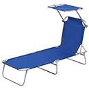 Outsunny Outdoor Lounge Chair, Adjustable Folding Chaise Lounge, Tanning Chair with Sun Shade for Beach, Camping, Hiking, Backyard, Blue