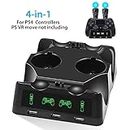 EEEKit 4 in 1 PS4 Controller Charger, Quick PS4 Charger Dock Station Stand, Fast Charging Dock Compatible with Sony Playstation 4 Controllers and PS VR Move Motion