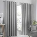 Fusion Strata Woven Eyelet Lined Curtains, Silver, 46 x 72 Inch, 100% Polyester, W117cm (46") x D183cm (72")