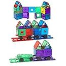 Playmags 50 Piece Accessory Set - with Stronger Magnets, STEM Toys for Kids, Sturdy, Super Durable Magnetic Tiles with Vivid Clear Color Tiles with 4 Cars