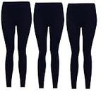3 Pack Girls Kids Children Plain Stretchy 95% Cotton Leggings Ages 5 to 13 (11-12 Years, 3 Pack Black)