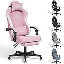 SITMOD Gaming Chair mit Fußstütze, Computer Ergonomic Gaming Chair, Rückenlehne und Sitz höhenverstellbar, Dreharbeitsstuhl für Erwachsene, mit Lendenwirbelstütze, Pink Fabric