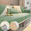 Chenille Sofa Covers, Simple Striped Chenille Anti-Scratch Couch Cover, Non Slip Sofa Covers for Dogs, Washable Furniture Protector Couch Cover for All Season (Green,90 * 120 cm/35.4 * 47.2 in)