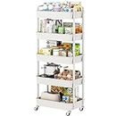 UDEAR 5-Tier Kitchen Rolling Utility Cart,Multifunction Storage Organizer with Handle and 2 Lockable Wheels for Kitchen,Bathroom,Living Room,Office,White