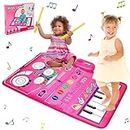 Toys for 1+ Year Old Boy Girl, 2 in 1 Music Piano Dance Mat for Toddler Age 1 2 3 with 2 Drum Sticks, Keyboard & Drum Early Educational Music Toys for Infant Newborn Baby Birthday Gift Sensory Toy