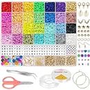 Moyofree 6380Pcs Clay Beads Kit, 28 Colors Flat Round Polymer Clay Beads for Jewelry Making, 6mm Heishi Clay Spacer Beads for Bracelet Necklace Earring DIY with Letter Beads for Kids Adults