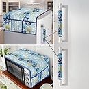 E-Retailer® Exclusive 3-Layered Polyester Combo Set of Appliances Cover (1 Pc. of Fridge Top Cover, 2 Pc Handle Cover and 1 Pc. of Microwave Oven Top Cover ) (Color-Blue, Design-Floral, Set Contains-4 Pcs.)