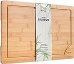 Premium Organic Bamboo Wooden Chopping Board by Harcas. Extra Large Size Cutting Board 45cm x 30cm x 2cm. Best for Meat, Vegetables, Tapas and Cheese. Professional Grade for Durability. Drip Groove